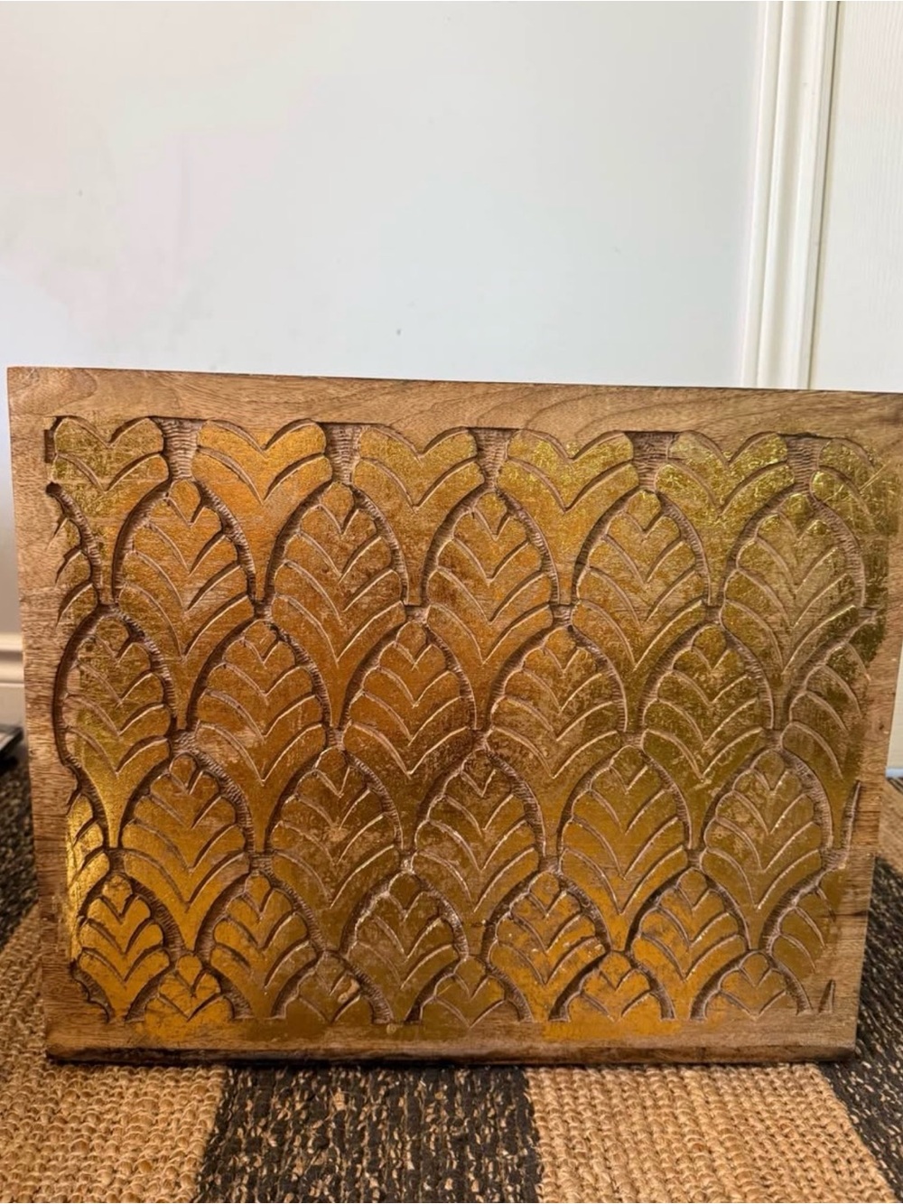 Handcrafted Gold-Tone Carved Wood Storage Box - 17 inch’s by 11 inch’s.